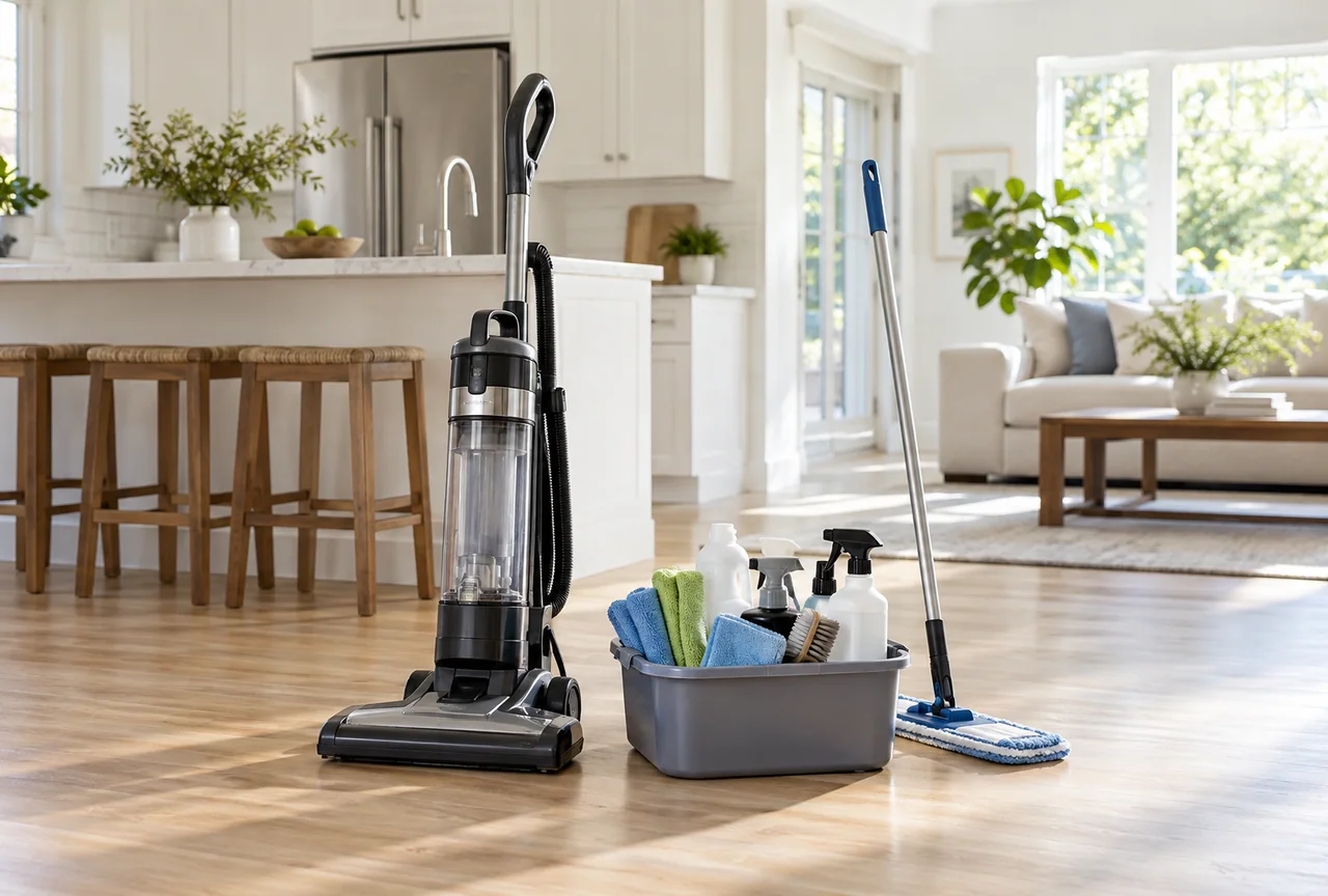 Professional cleaning equipment in a clean home