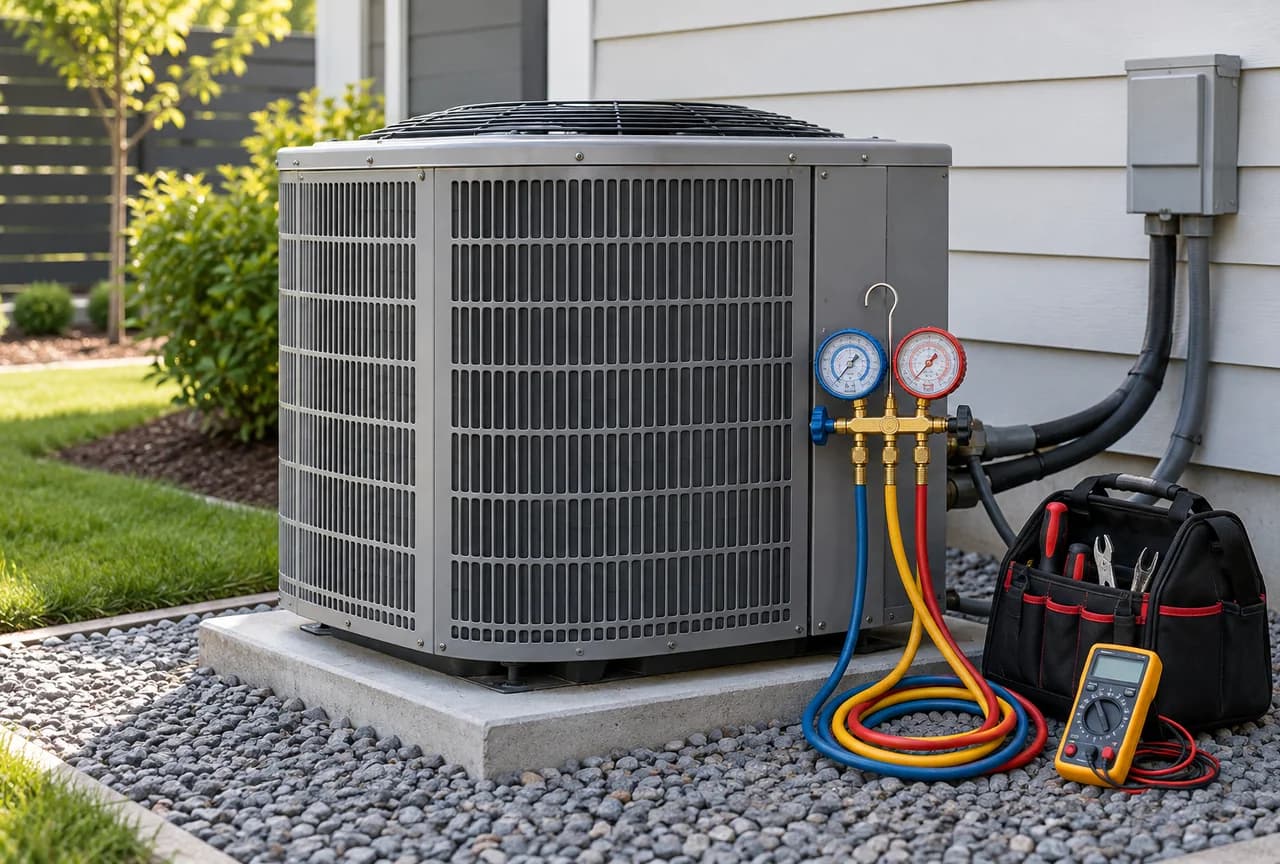 Residential HVAC condenser and service equipment