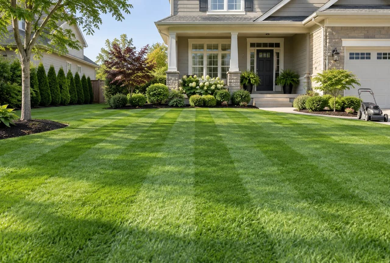 Freshly landscaped residential lawn