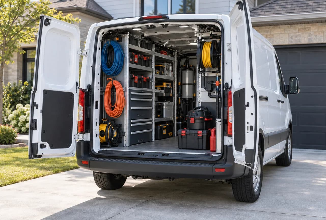 Organized tools inside a mobile service van